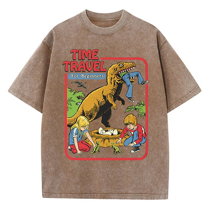 Stealing Dinosaur Baby Caught Washed Retro Men's T-Shirts Cotton Casual Short Sleeve Fashion Breathable Loose Oversized T-Shirt