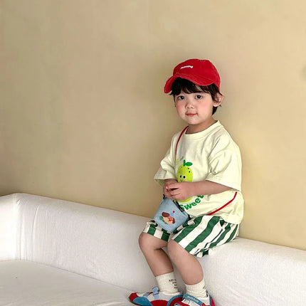 MILANCEL New Summer Kids Clothes Set 1-9T Girls Cartoon T-shirt+Striped Shorts Cotton Loose Boys Tee Suit Children Outfit 2PCS