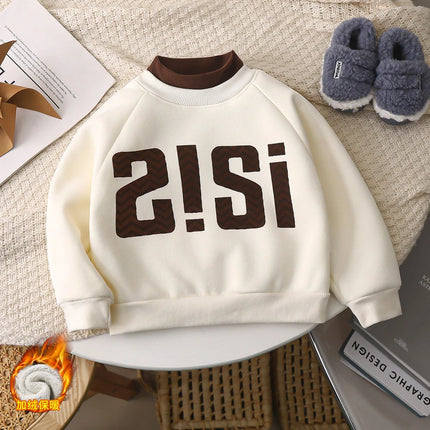 Children High Collar Sweater Winter Boys Long Sleeve T-shirt Small and Medium-sized Children Plush Warm Pullover