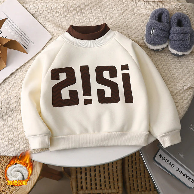 Children High Collar Sweater Winter Boys Long Sleeve T-shirt Small and Medium-sized Children Plush Warm Pullover