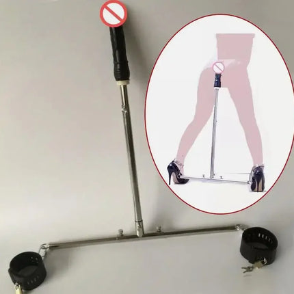 Stainless Steel T Metal Frame Locking Device Open Leg Bar with Fix AnkleCuffs Anal Plug Dildo Open Leg Sex Toy for Couples Adult