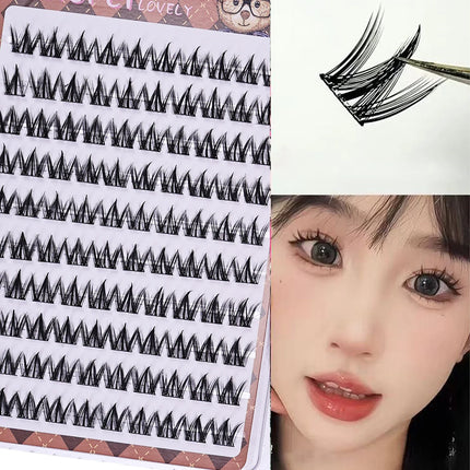 Glue-free Thick Natural Curling Self-adhesive False Eyelashes with W-shaped Design for Voluminous Manga Eyes