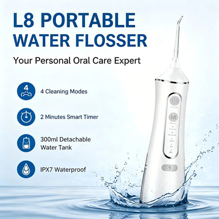 Portable Water Flosser Oral Irrigator 300ML 4 Modes IPX7 Waterproof Dental Cleaner 360° Nozzle for Travel Home Use