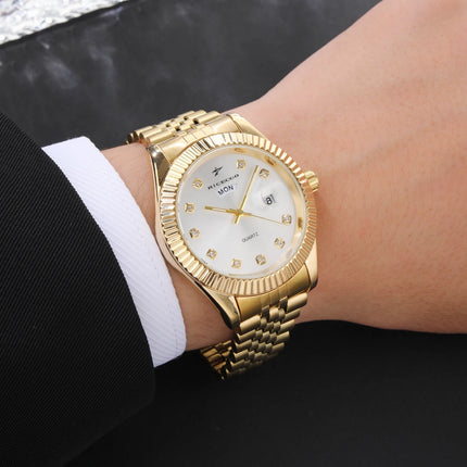 Classic Men's Steel Strap Luxury Wristwatch Business Calendar Stainless Steel Round Male Quartz Watches Clock Wristwatches ﻿