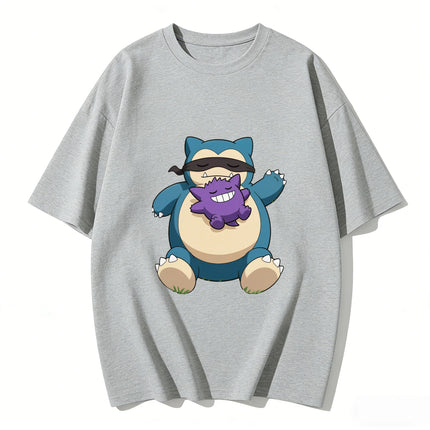 2026 New Summer Snorlax Gengar Print T Shirt Unisex Casual Tee for Men Women Kids Family Matching Short Sleeve Tops Streetwear