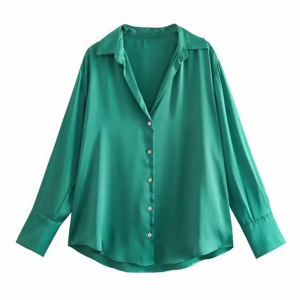 Classic Silk Satin Feel Shirt New Spring Collection Long Sleeve Polyester Fabric Women's Premium Fashion Regular Length