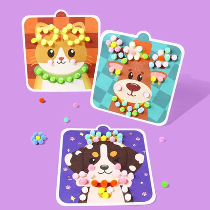 Handmade Material Children's Sticker Book Hairball Educational Animal Pompom Art Kit Early Learning Montessori Pompom Crafts