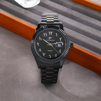 Trendy Black Warrior Fashion Business Quartz Watch Black Steel Strap Simple Scale Date Display Versatile Texture Men's Watch