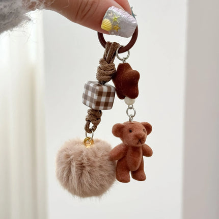 Korean ins cute bear pendant flocking puppy car key pendant handmade braided rope pendant hairball bag pendant