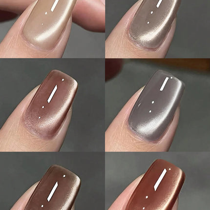 6pcs 15ml Luxury Coffee Cat's Eye Nail Gel Polish Set with Soak Off UV LED Cat Eye Gel Polish Manicure Nail Art Gift Kit
