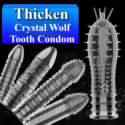 1PCS Transparent Penis Covers Extender Men's Crystal Wolf Tooth Condoms Finger Cock Ring Adult Sex Toys For Male Penis Sleeve