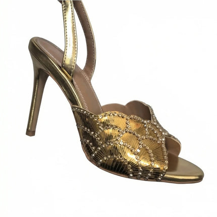 2026 French Sequin High-heeled Fashion Runway Show Single Strap, European and American Women's Sexy One-piece Buckle Sandals