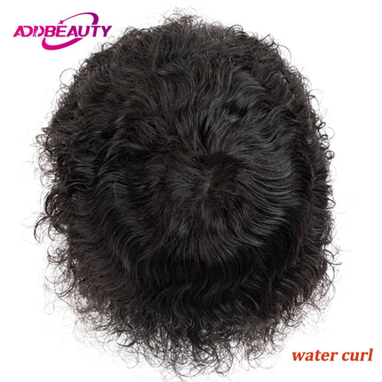 Men Toupee Human Hair Fine Mono NPU Indian Human Hair Wigs for Man Afro Human Hair System 15mm Curly Hair Topper Natural Color