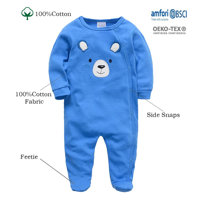 KAVKAS 1/2/3 Pcs Baby Boys Rompers Cartoon Print Overalls Cotton Infant Clothing Kids Jumpsuit Newborn Pajamas 0-3 Months