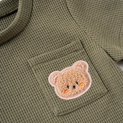 2024 Summer New Kids Suit Toddler Boys Girls Solid Colour Suit Cute Bear Short Sleeve + Breathable Shorts 2pcs Comfortable