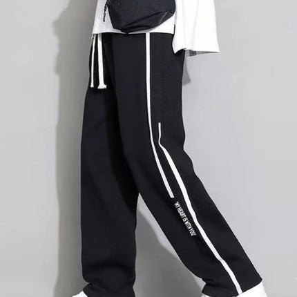 Men’s Straight Leg Sweatpants Loose Lightweight Casual Pants Spring Summer Stripe Patchwork Sports Joggers Trendy Long Trousers