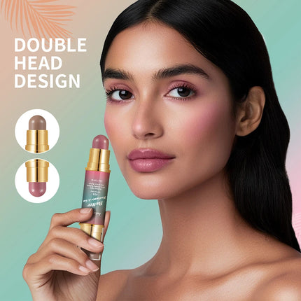 Double-Headed Bronzer Blush Stick Butter Glow & Go Multiuse Stick for Cheeks Contours Eyes Lips Blush Matte Light Glossy Bronze