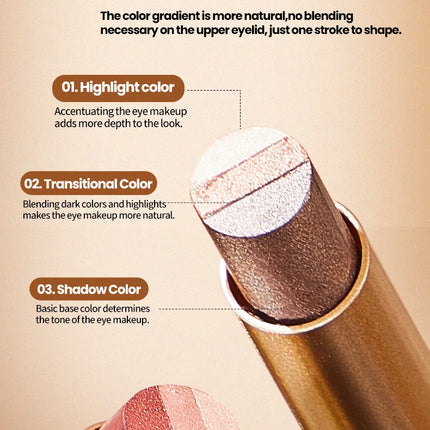 Three-Color Glitter Eyeshadow Stick Matte Long-Lasting Easy to Color Eye Makeup Stick for Effortless Look Enhancement