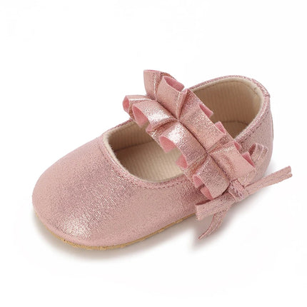 Spring And Autumn Bow 0-18 Months Newborns Wearing Outward Walking Shoes With Durable Soft Sole And Non Slip Princess Shoes