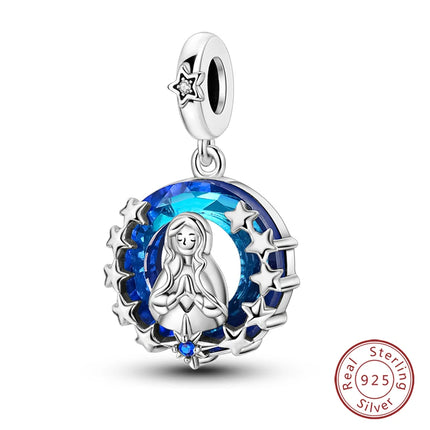 100% 925 Sterling Silver Blue Crystal Life Tree Angel Star Moon Pendants Charms Fit Qikaola 925 Original Bracelets DIY Jewelry