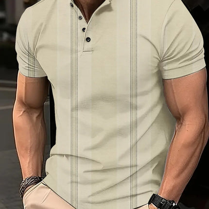 Men's 3D Digital Printed Plaid Casual Short Sleeved Buckle T-shirt Polo Shirt Top