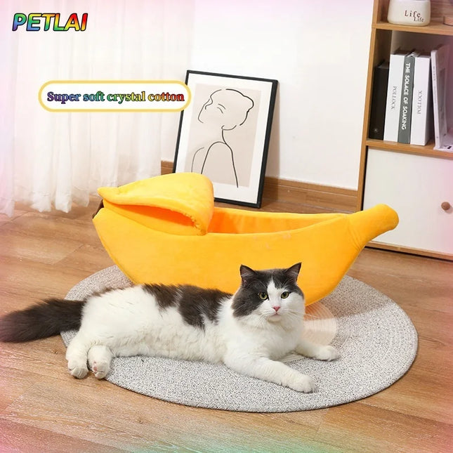 Banana cat bed, super soft house, lovely banana boat, semi-enclosed warm pet bed, cat accessories, dog bed, banana cushions with a lid