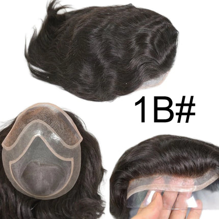 Bleached Knots Men Toupee Lace Front Hair Prosthesis Man Lace PU Base Indian Human Hair Wigs Natural Hair Replacement Hairline