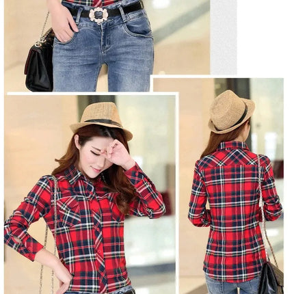 Slim Fit Plaid Long Sleeve Women's Shirt Qiang Yixuan Brand Autumn New Korean Version Cotton Button-Up Shirt