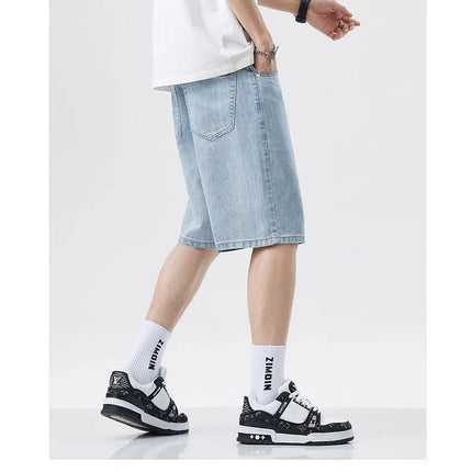 2025 Summer Men Seven Inch Jeans Fashion Design Men's Jeans Slim Fit Straight Leg Short Jeans Casual Loose Wide Leg Denim Shorts