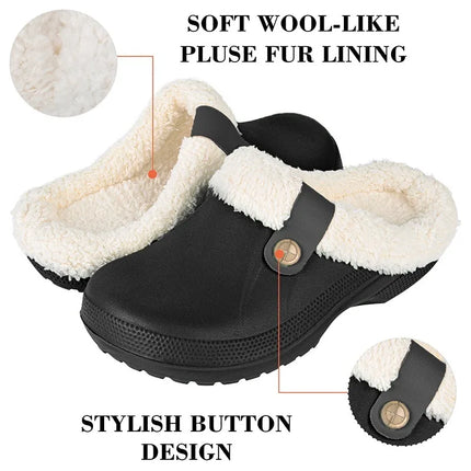 KANCOOL Fur Lined Clogs Shoes For Women Men Winter Indoor Outdoor Waterproof Plush Slippers Cozy Warm House Slippers Garden Shoe