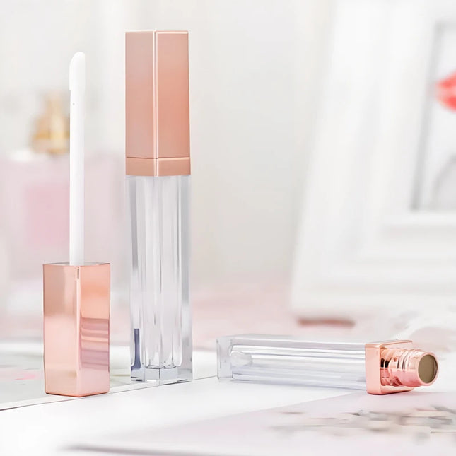 10/20/30/50/100pcs Empty 5ml Square Rose Gold Cap Lip Glaze Tube High-end Make-up Lipstick Packaging Tube Clear Lip Gloss Tube
