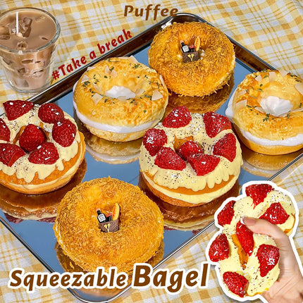 Bagel Food-grade Silicone Squishy, Creamy Soft Adhesive Toy, Taba Squishy, Happy Game Pinching Bread, Strawberry, Crunch, Crispy