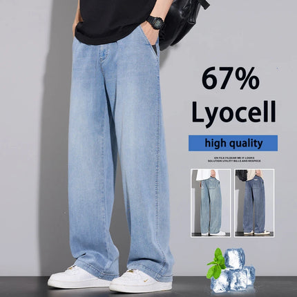 67% Lyocell Jeans Men's Spring/Summer Thin Straight Loose High Quality