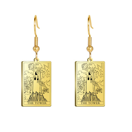 Classic Tarot Cards Stainless Steel Drop Earring for Women Sun Moon Star Lovers Divination Tarot Jewelry Birthday Gift