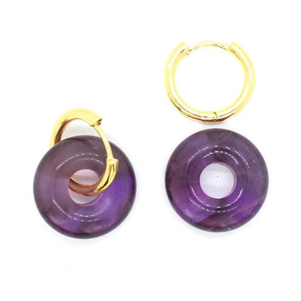 Crystal Earring Natural Rose Quartz Amethyst Crystal Green Aventurine Round Hollow Women Stone Stud Earrings Jewelry Gifts