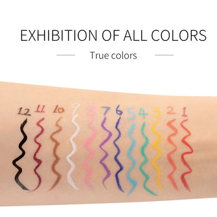 12 color rainbow DIY colored eyeliner is not easy to smudge matte eyeliner pen