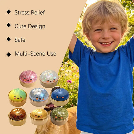 Glitter Dumpling Squishes Stress Balls 2026 Viral Fidget Toy Colorful Simulation Steamed Bun Decompression Toy for Anxiety