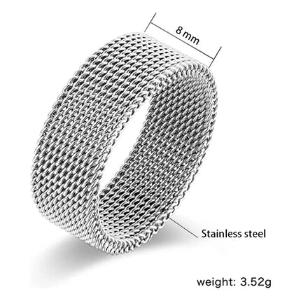 2025 Fashion New Mens Modern Stainless Steel Mesh Band Ring 4mm 8mm Wide For Men Women Retro Jewelry Gift Wholesale