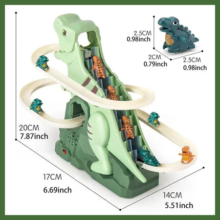 Toddler Dinosaur Climbing Slide Stairs Toy Race Track Game Set Electric Adventure Slide Roller Coaster with Light Music Kid Gift