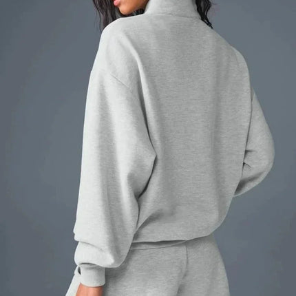 Grey Zipper Stand Collar Sports Hoodies Women Cotton Long Sleeves Women's Pullover Spring Fashion Loose Casual Black Sweatshirt