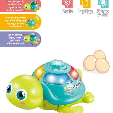 Electric egg-laying turtle toy Suitable for children over 3 years old with light, sound with universal wheel function