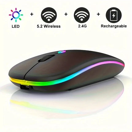 Wireless Mouse Slim Bluetooth-compatible 2.4G Computer Mice Portable Rechargeable Cordless Mouse for iPad Laptop Desktop