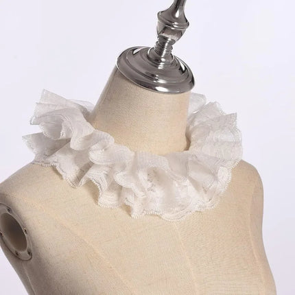 Vintage Lace Ruffled Multi-layer Detachable Collar Victorian Edwardian White Costume Neck Collar for Women Girls