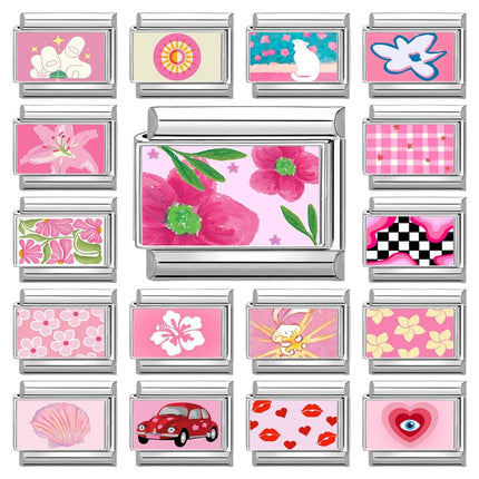 Y2K Wholesale Cute Heart Flowers Italian Charm Link Fit 9mm Stainless Steel Jewelry DIY Making Women Bracelets Gifts