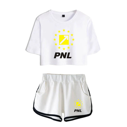 Fashion Youthful Rap Group PNL Print Two Piece Set Women Sexy Shorts+lovely T-shirt Cute Dew navel Sport Girl suits