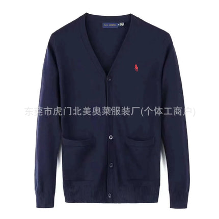 Winter New Style RL Horse Logo Men's Knitted Sweater Button Cardigan Business Casual Cotton Sweater Breathable Machine Washab...