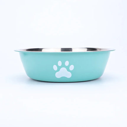 New stainless steel dog basin paw print pet supplies cat bowl dog bowl silicone anti-slip design pet drinking water feeding bowl
