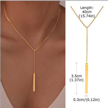 Gold Plated Stainless Steel Lariat Necklace, Dainty Long Layered Necklace for Women Girls, Y-Shaped Drop Pendant