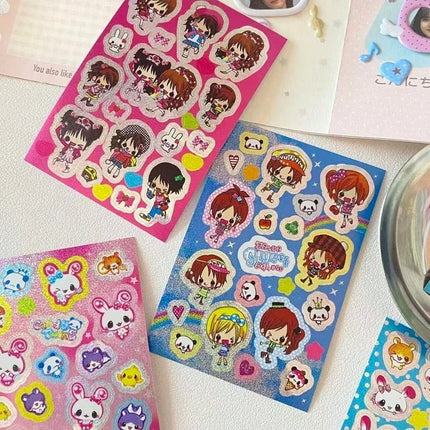 8 Sheets Japanese Cartoon Bunny Girl Radiation Stickers, Strawberry Frog Hand Account, Used for Magazine Decoration Stickers S
