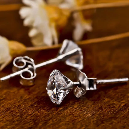 Crystal Zircon Real 925 Sterling Silver Earrings Channel  Cubic Zirconia Silver Stud Earrings for Women Sterling Silver Jewelry